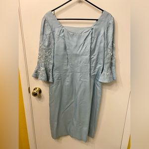 True vintage Steel blue Trumpet sleeve Wiggle Dress